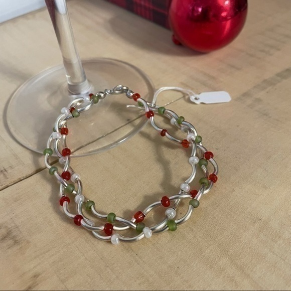 2/$49 Handmade Dual Curved Bar Silver Plated Link Bracelet Accent Bead Gift Date - Picture 1 of 5